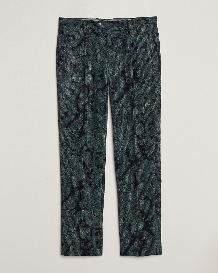 Uomini | Pantaloni | Etro | Tailored Paisley Corduroy Trousers Dark Blue
