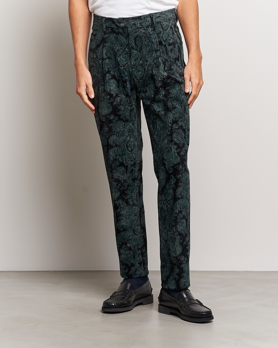 Uomini | Pantaloni | Etro | Tailored Paisley Corduroy Trousers Dark Blue