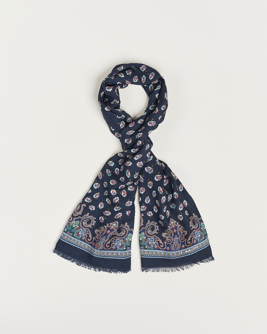 Uomini | Etro Printed Wool/Silk Scarf Navy | Etro | Printed Wool/Silk Scarf Navy