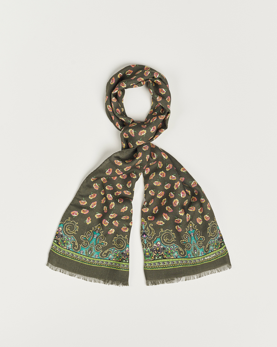 Uomini | Etro Printed Wool/Silk Scarf Green | Etro | Printed Wool/Silk Scarf Green