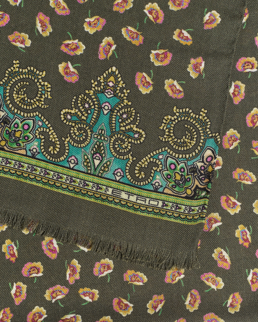 Uomini | Etro Printed Wool/Silk Scarf Green | Etro | Printed Wool/Silk Scarf Green