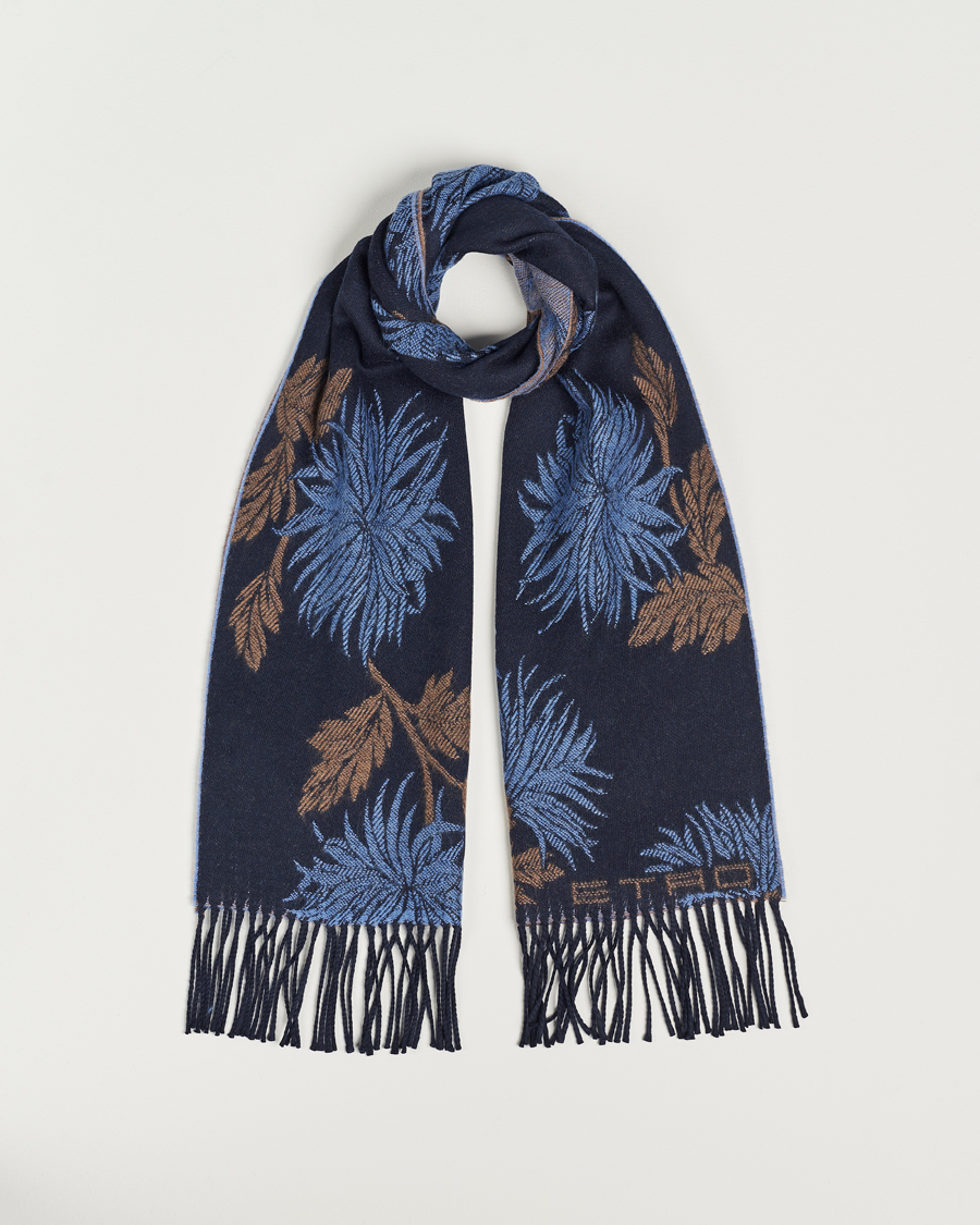 Uomini | Etro Floral Wool Scarf Dark Blue | Etro | Floral Wool Scarf Dark Blue