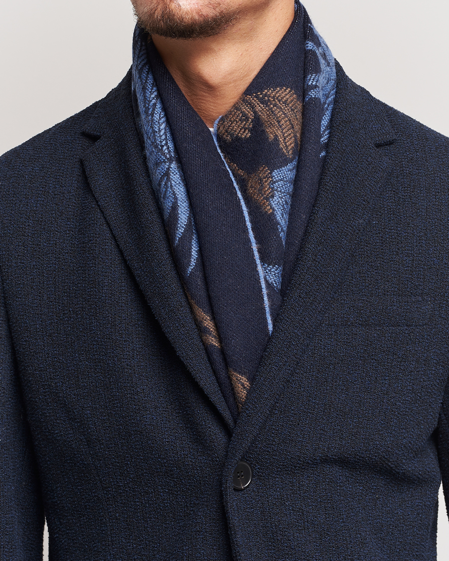 Uomini | Etro Floral Wool Scarf Dark Blue | Etro | Floral Wool Scarf Dark Blue