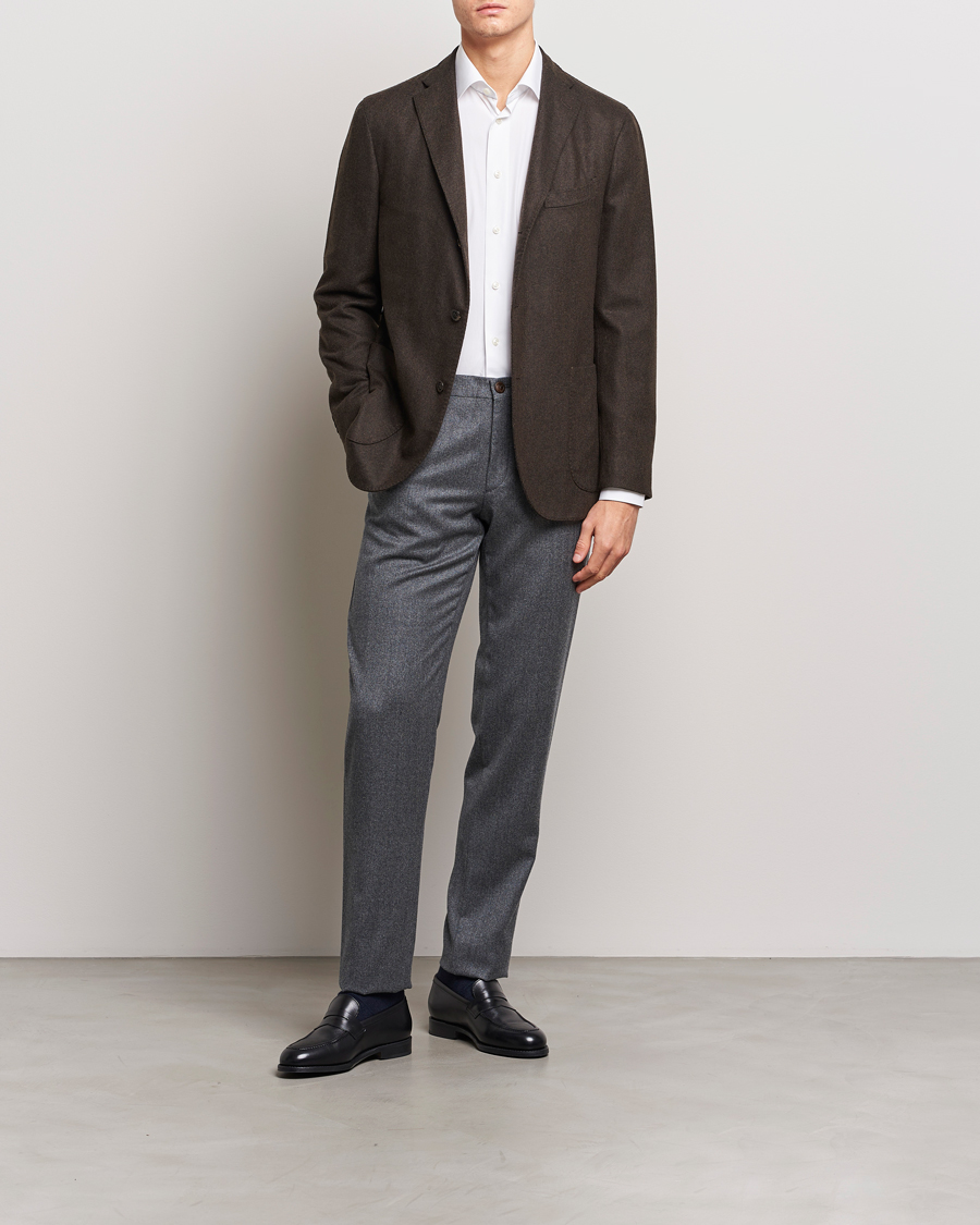 Uomini | Pantaloni | Canali | Slim Fit Washable Flannel Trousers Grey Melange