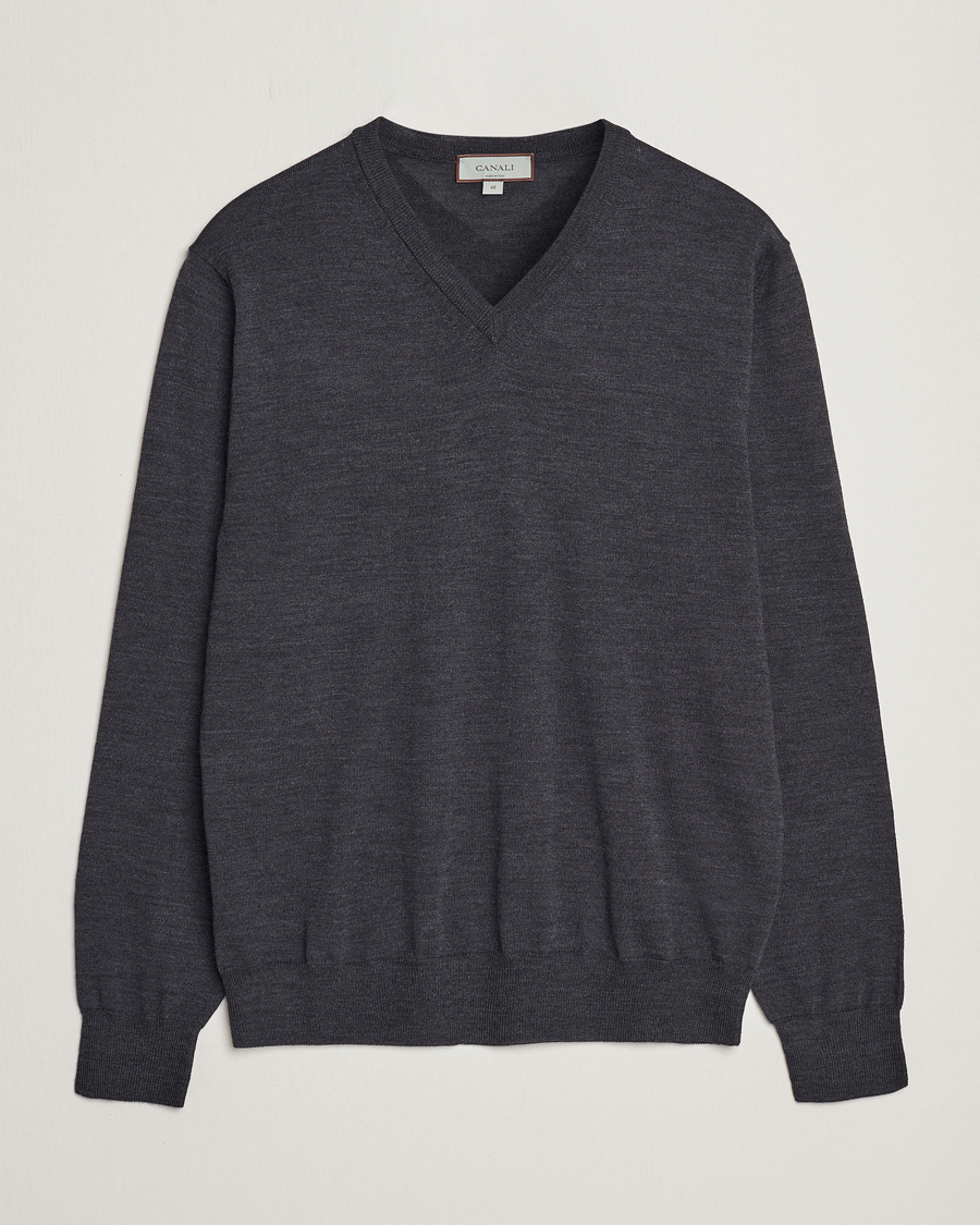 Uomini | Maglieria | Canali | Merino Wool V-Neck Charcoal