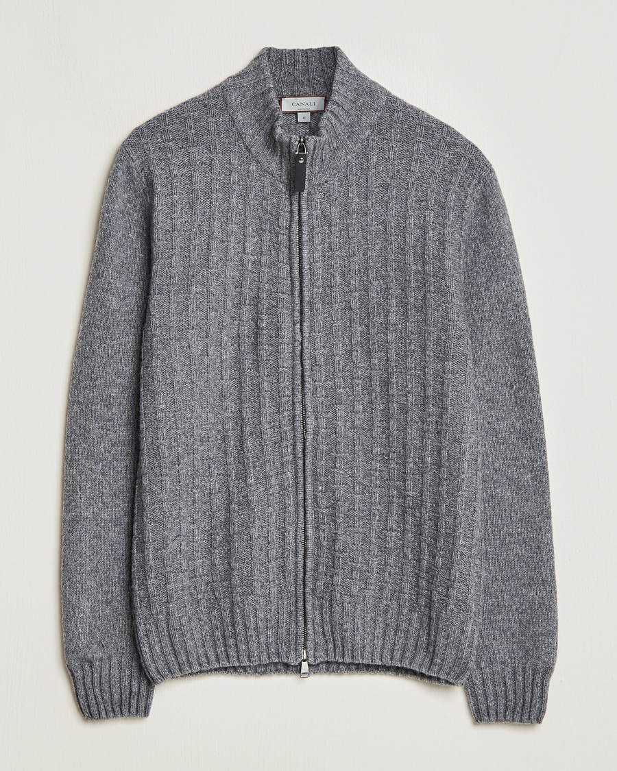 Uomini | Maglieria | Canali | Chunky Wool Cardigan Grey Melange