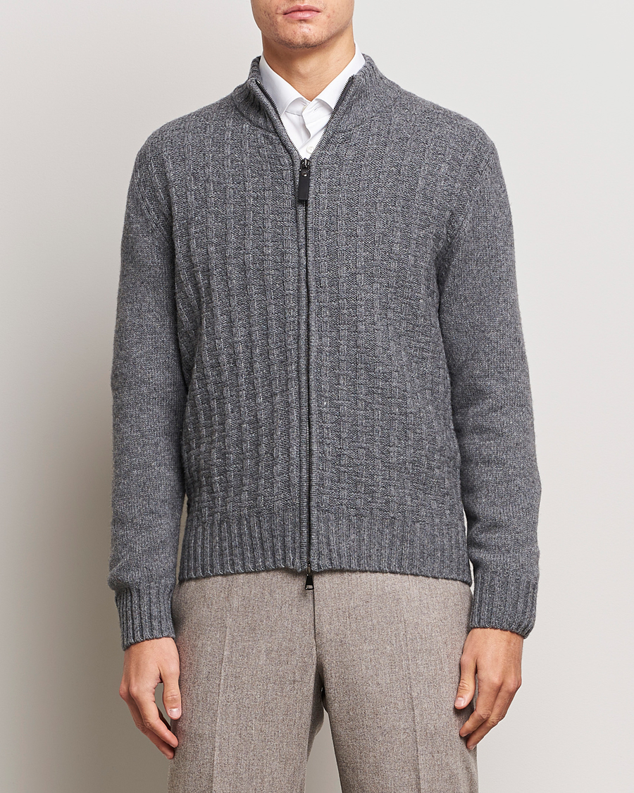 Uomini | Maglieria | Canali | Chunky Wool Cardigan Grey Melange