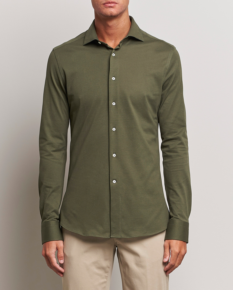 Uomini | Camicie | Canali | Slim Fit Pique Shirt Dark Green