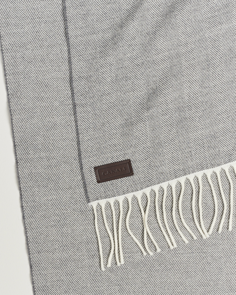 Uomini | Canali Herringbone Wool Scarf Light Grey | Canali | Herringbone Wool Scarf Light Grey