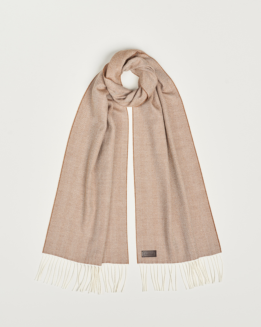 Uomini | Canali Herringbone Wool Scarf Beige | Canali | Herringbone Wool Scarf Beige