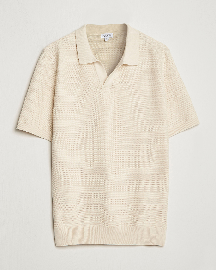 Uomini | Polo | Sunspel | Knitted Polo Shirt Ecru