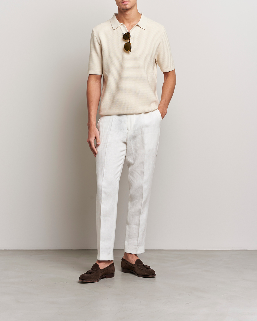 Uomini | Polo | Sunspel | Knitted Polo Shirt Ecru