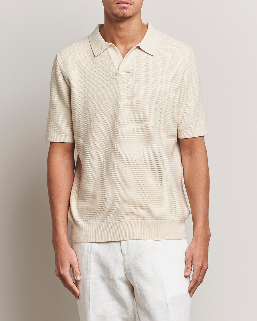 Uomini | Polo | Sunspel | Knitted Polo Shirt Ecru