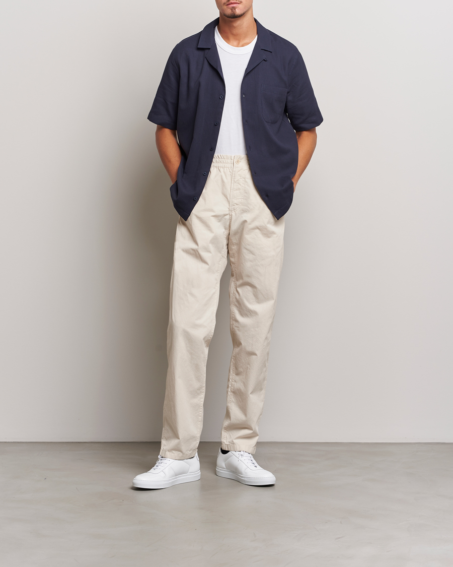 Uomini | Camicie | Sunspel | Waffle Camp Collar Shirt Navy