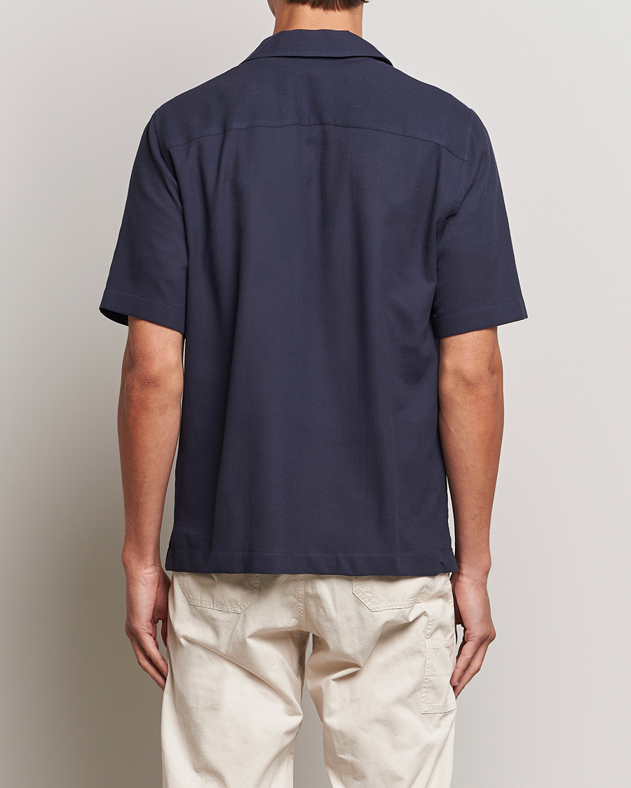 Uomini | Camicie | Sunspel | Waffle Camp Collar Shirt Navy