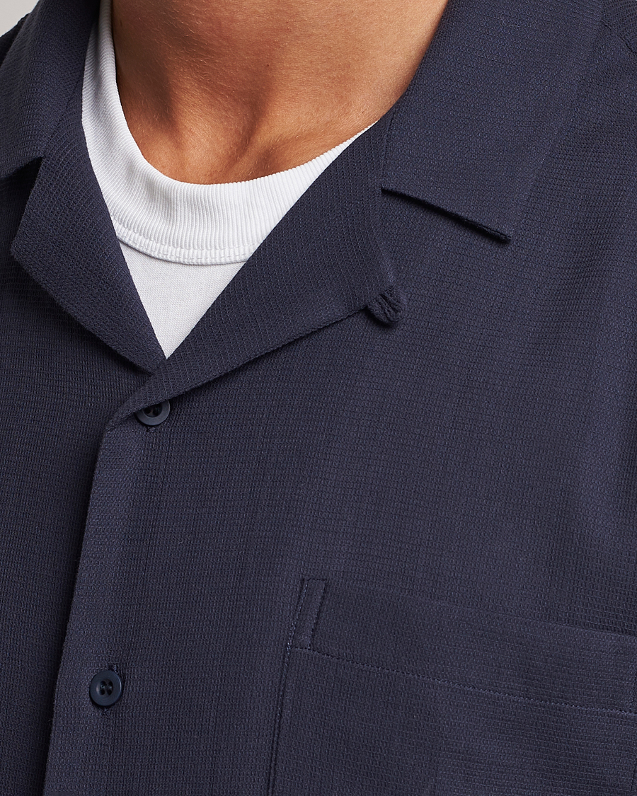 Uomini | Camicie | Sunspel | Waffle Camp Collar Shirt Navy