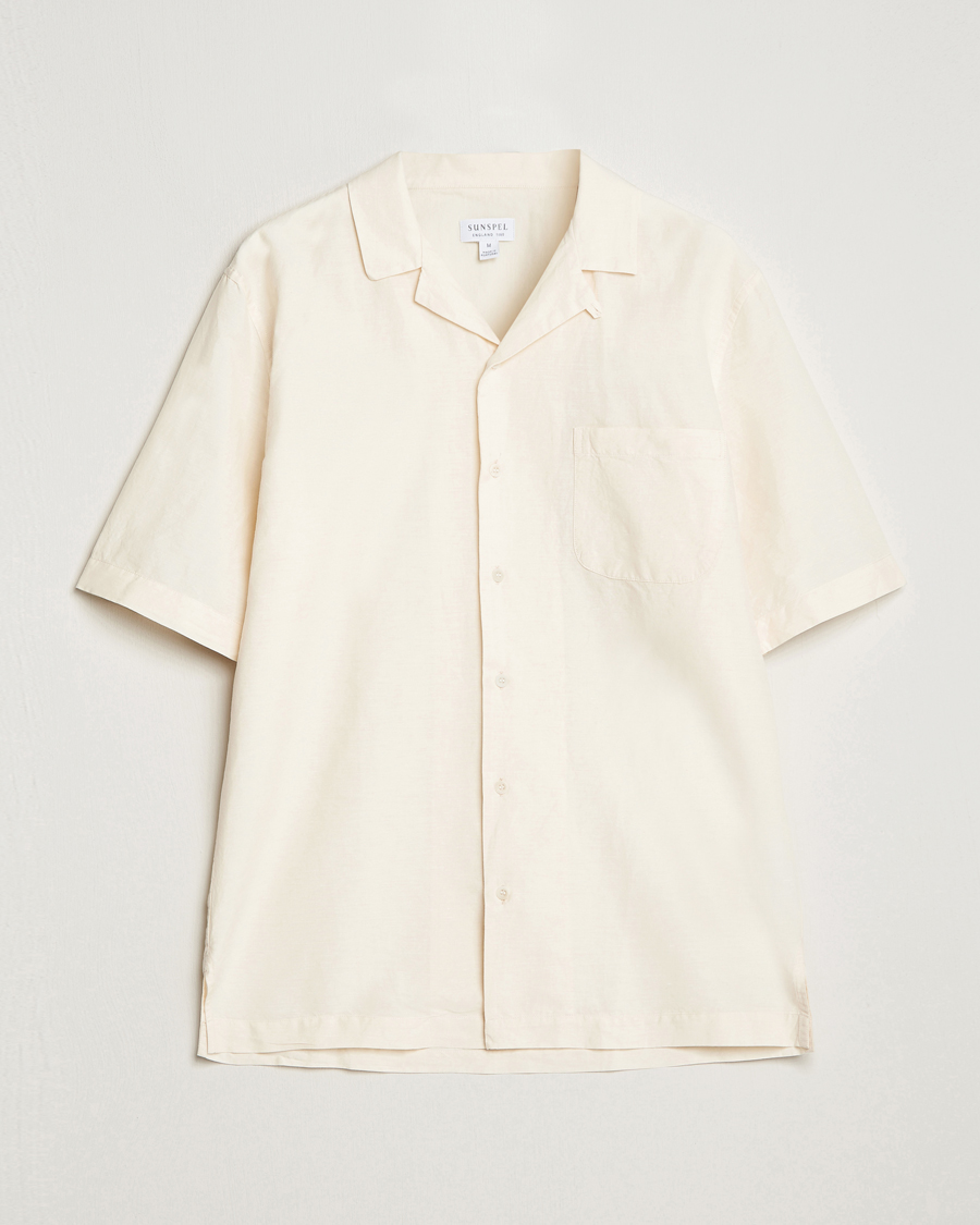 Uomini | Camicie | Sunspel | Lightweight Cotton/Linen Resort Shirt Ecru