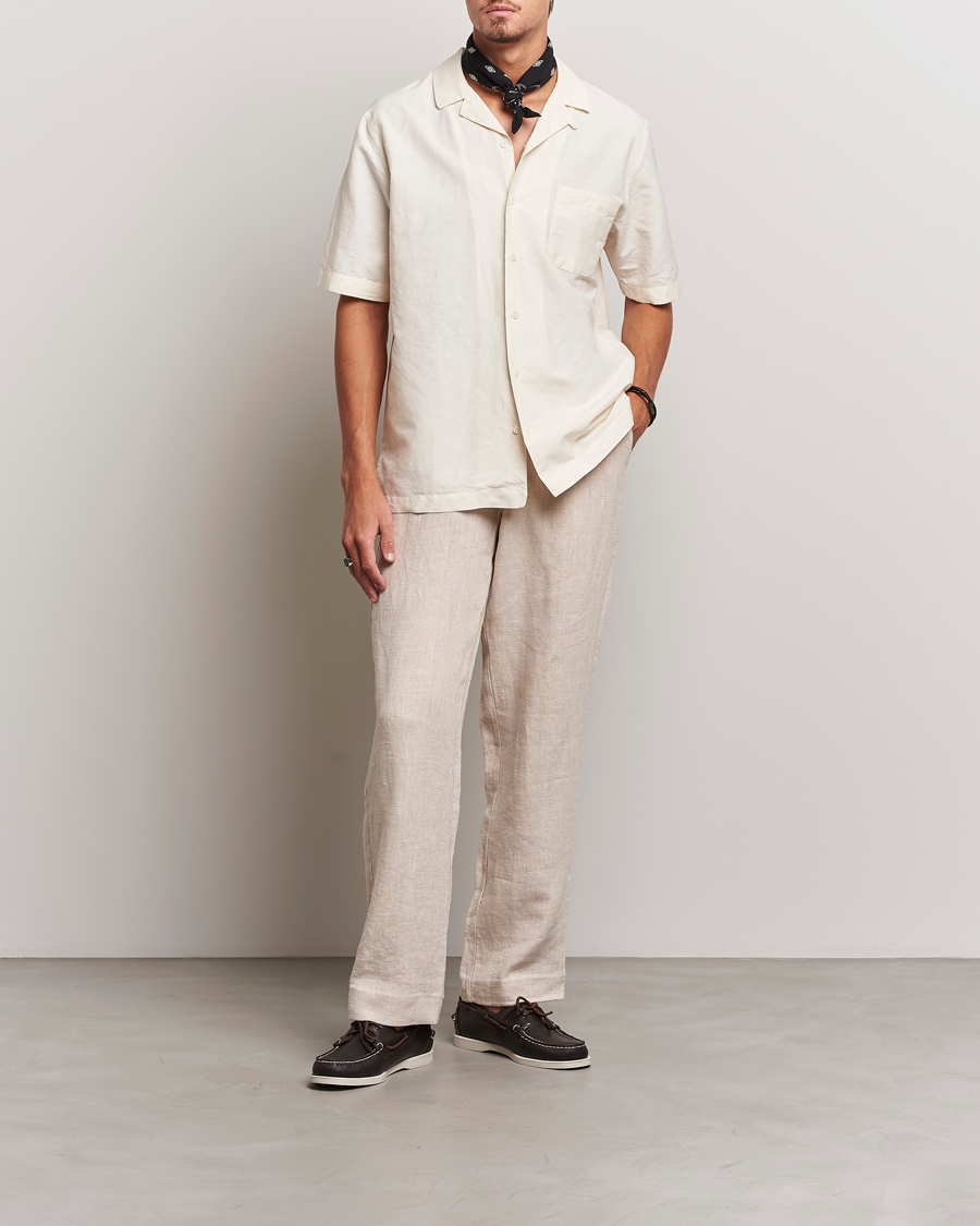 Uomini | Camicie | Sunspel | Lightweight Cotton/Linen Resort Shirt Ecru