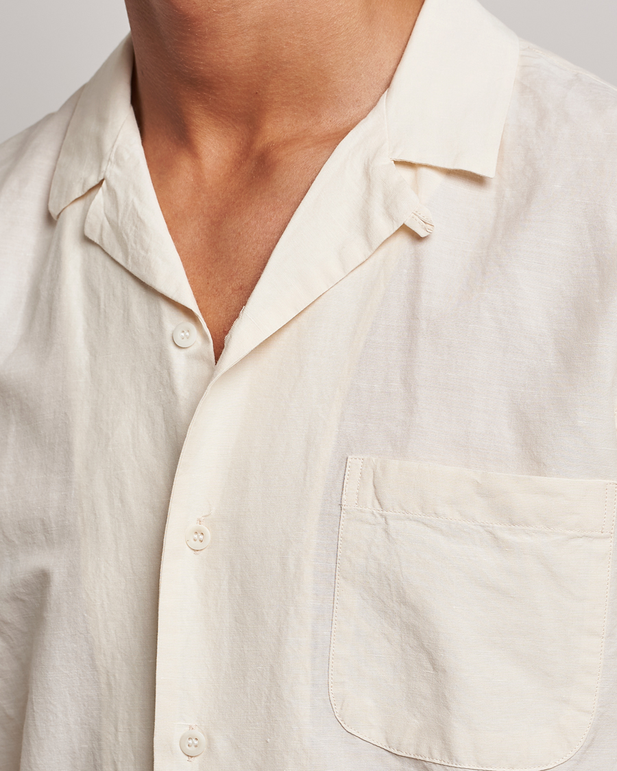 Uomini | Camicie | Sunspel | Lightweight Cotton/Linen Resort Shirt Ecru