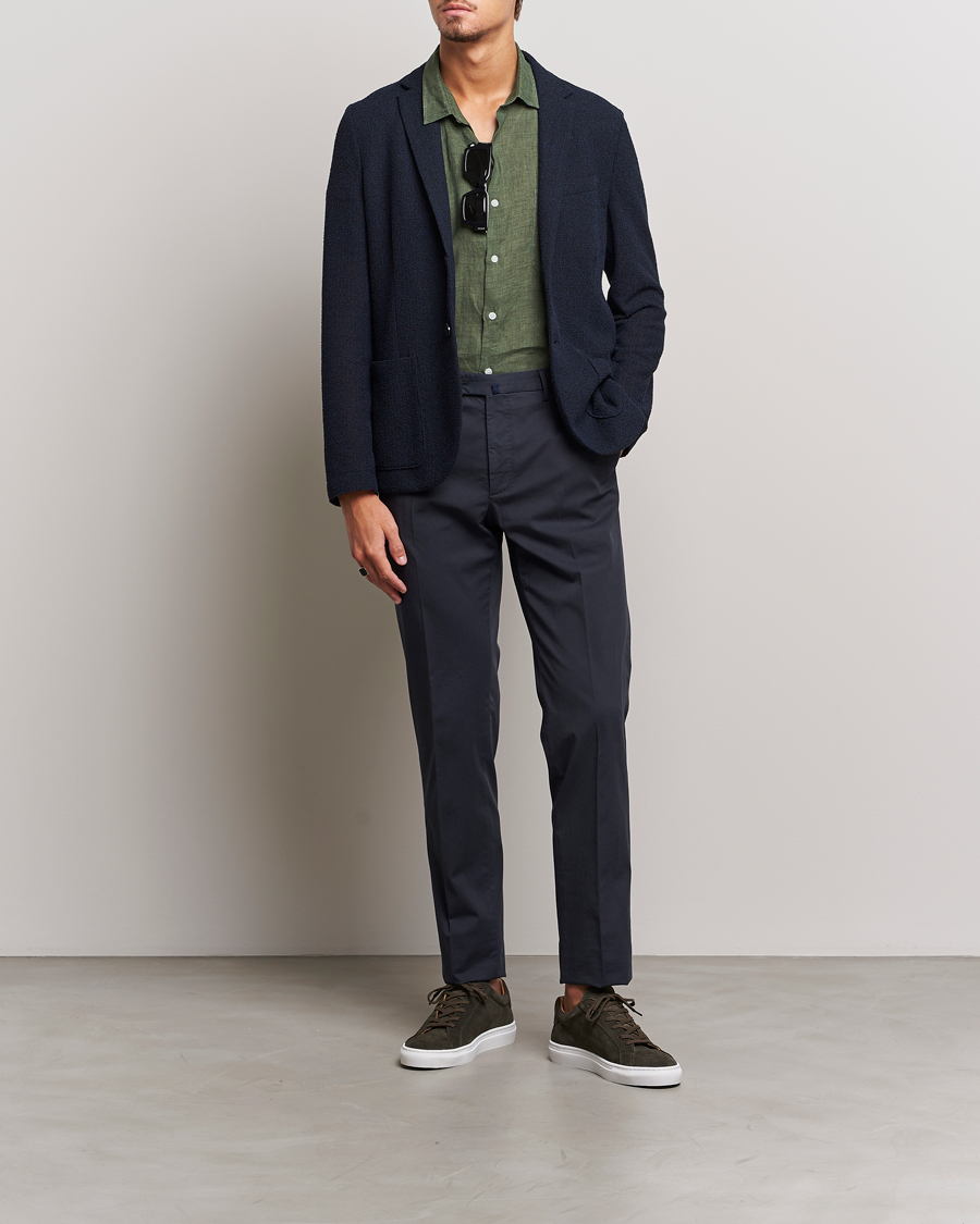 Uomini | Camicie | Sunspel | Short Sleeve Linen Shirt Hunter Green