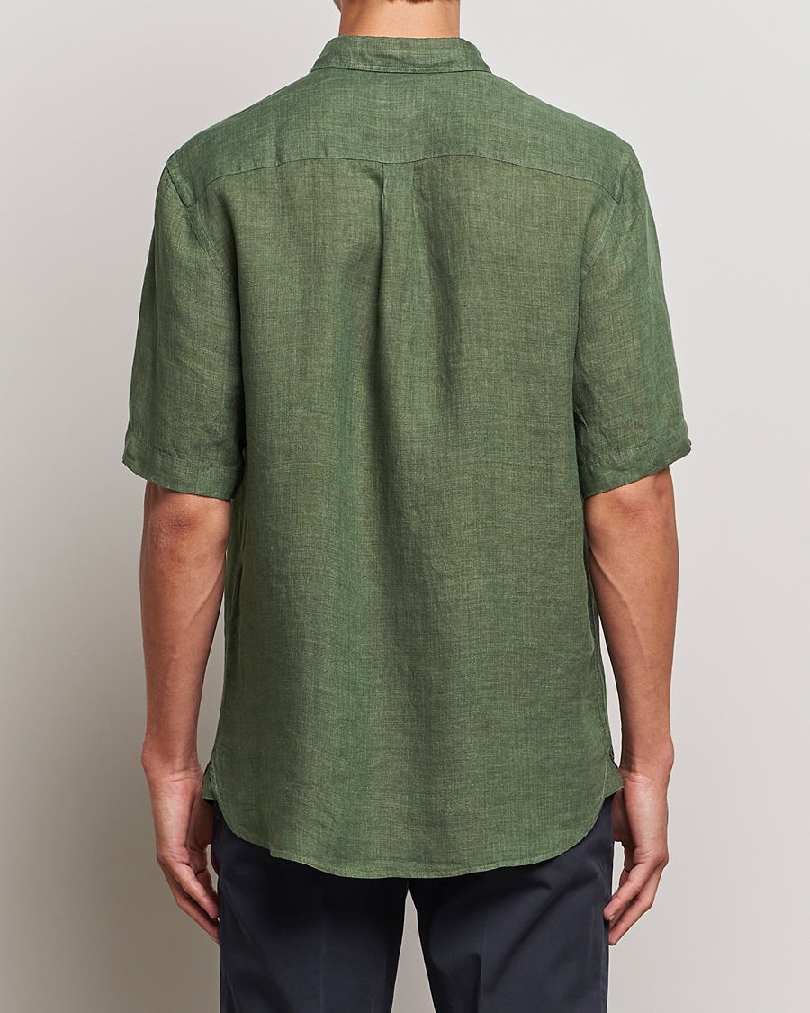 Uomini | Camicie | Sunspel | Short Sleeve Linen Shirt Hunter Green