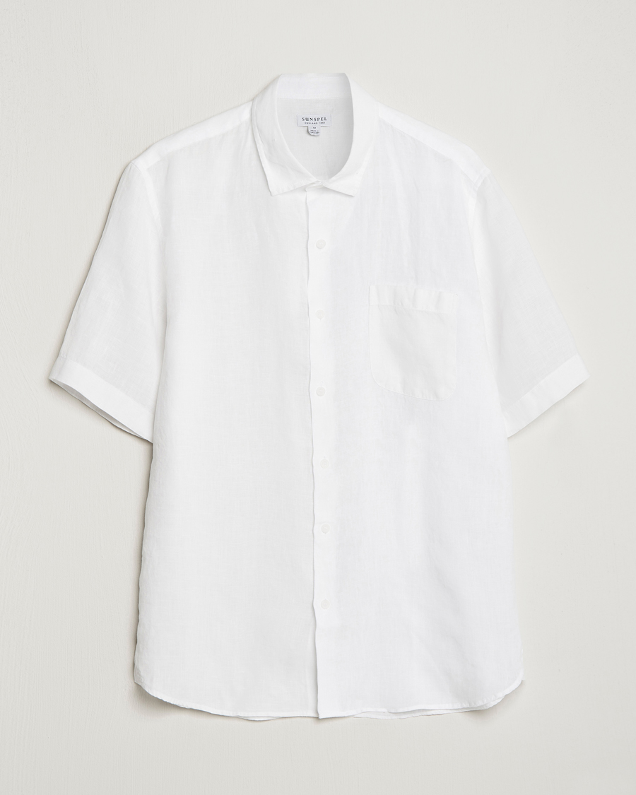 Uomini | Camicie | Sunspel | Short Sleeve Linen Shirt White