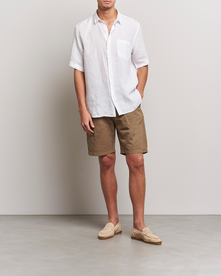 Uomini | Camicie | Sunspel | Short Sleeve Linen Shirt White