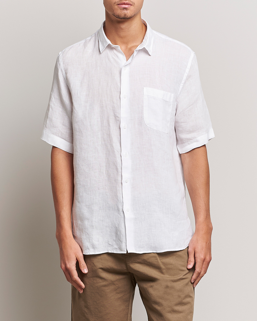 Uomini | Camicie | Sunspel | Short Sleeve Linen Shirt White