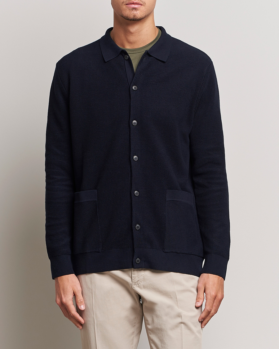 Uomini | Maglieria | Sunspel | Long Staple Cotton Knitted Jacket Navy