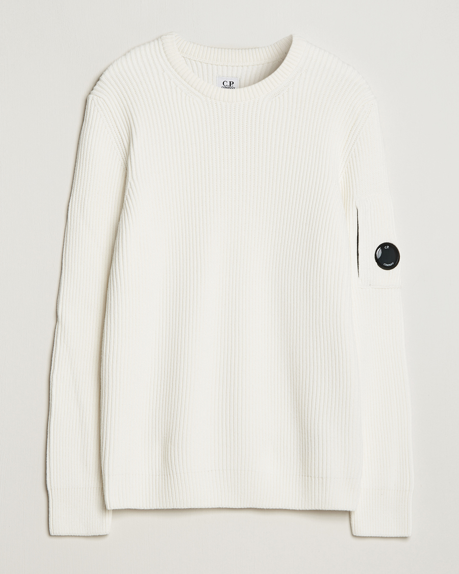 Uomini | Maglieria | C.P. Company | Full Rib Knitted Cotton Crewneck White