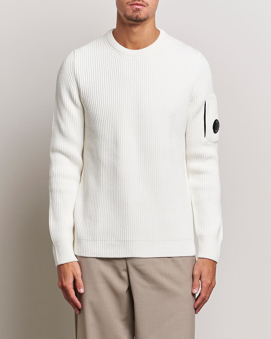 Uomini | Maglieria | C.P. Company | Full Rib Knitted Cotton Crewneck White
