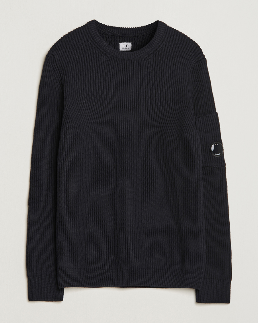 Uomini | Maglieria | C.P. Company | Full Rib Knitted Cotton Crewneck Black