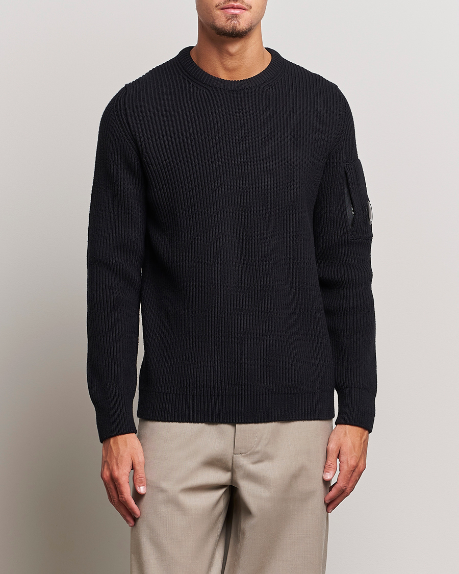 Uomini | Maglieria | C.P. Company | Full Rib Knitted Cotton Crewneck Black
