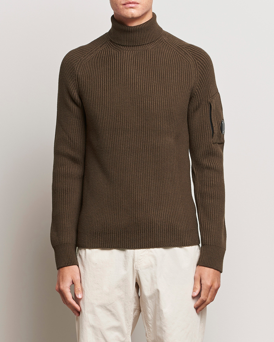 Uomini | Maglieria | C.P. Company | Full Rib Knitted Cotton Rollneck Brown