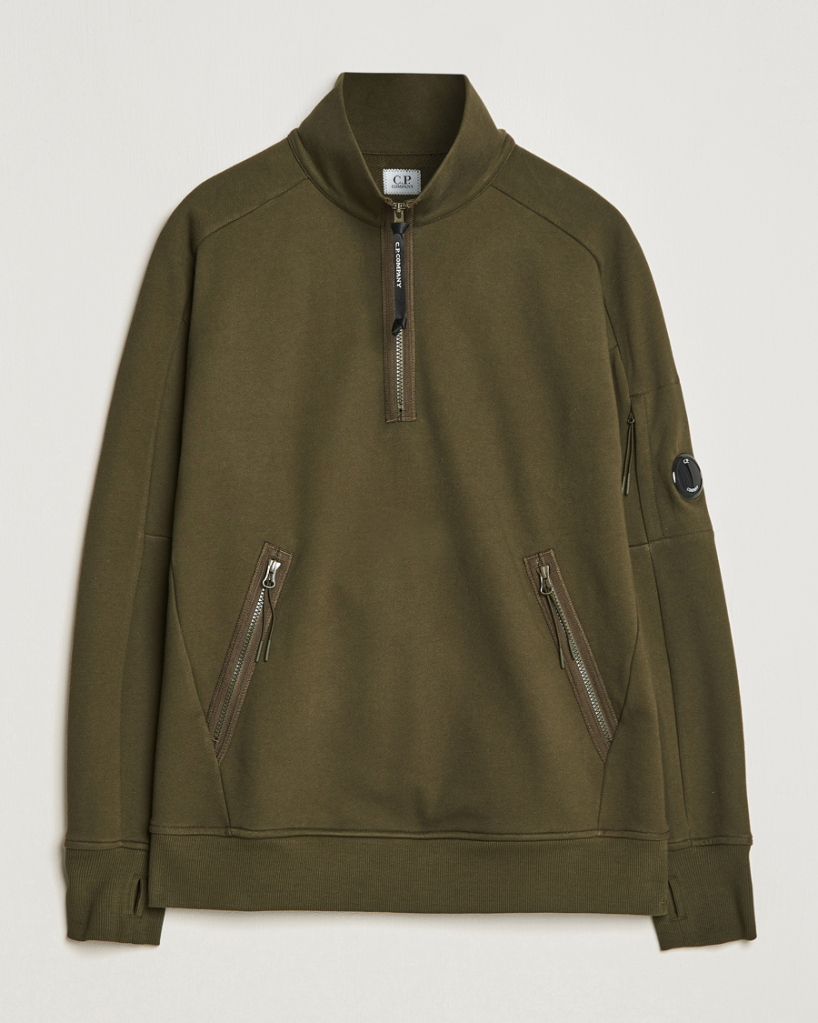 Uomini | Maglieria | C.P. Company | Diagonal Raised Fleece Half Zip Lens Sweatshirt Green