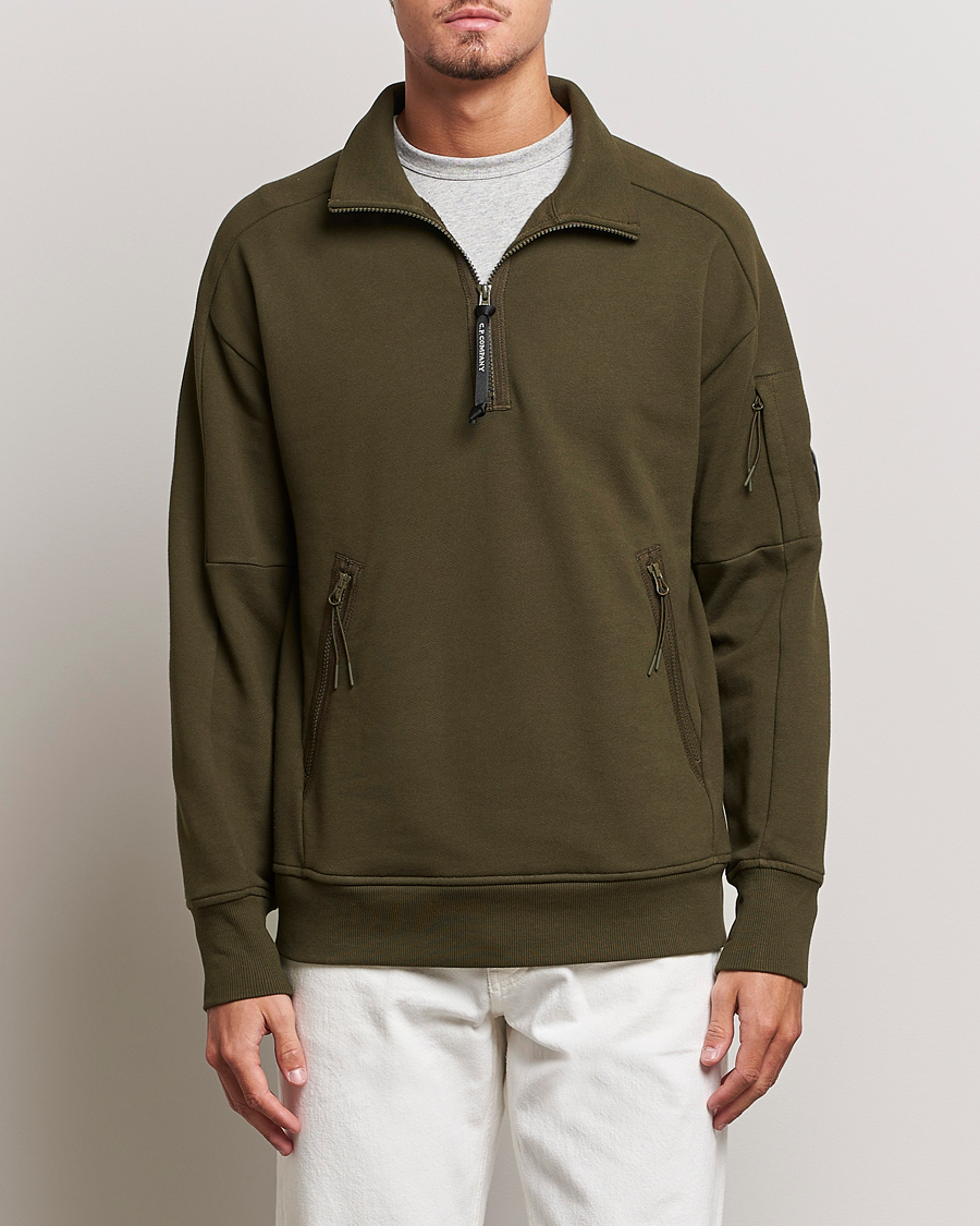 Uomini | Maglieria | C.P. Company | Diagonal Raised Fleece Half Zip Lens Sweatshirt Green