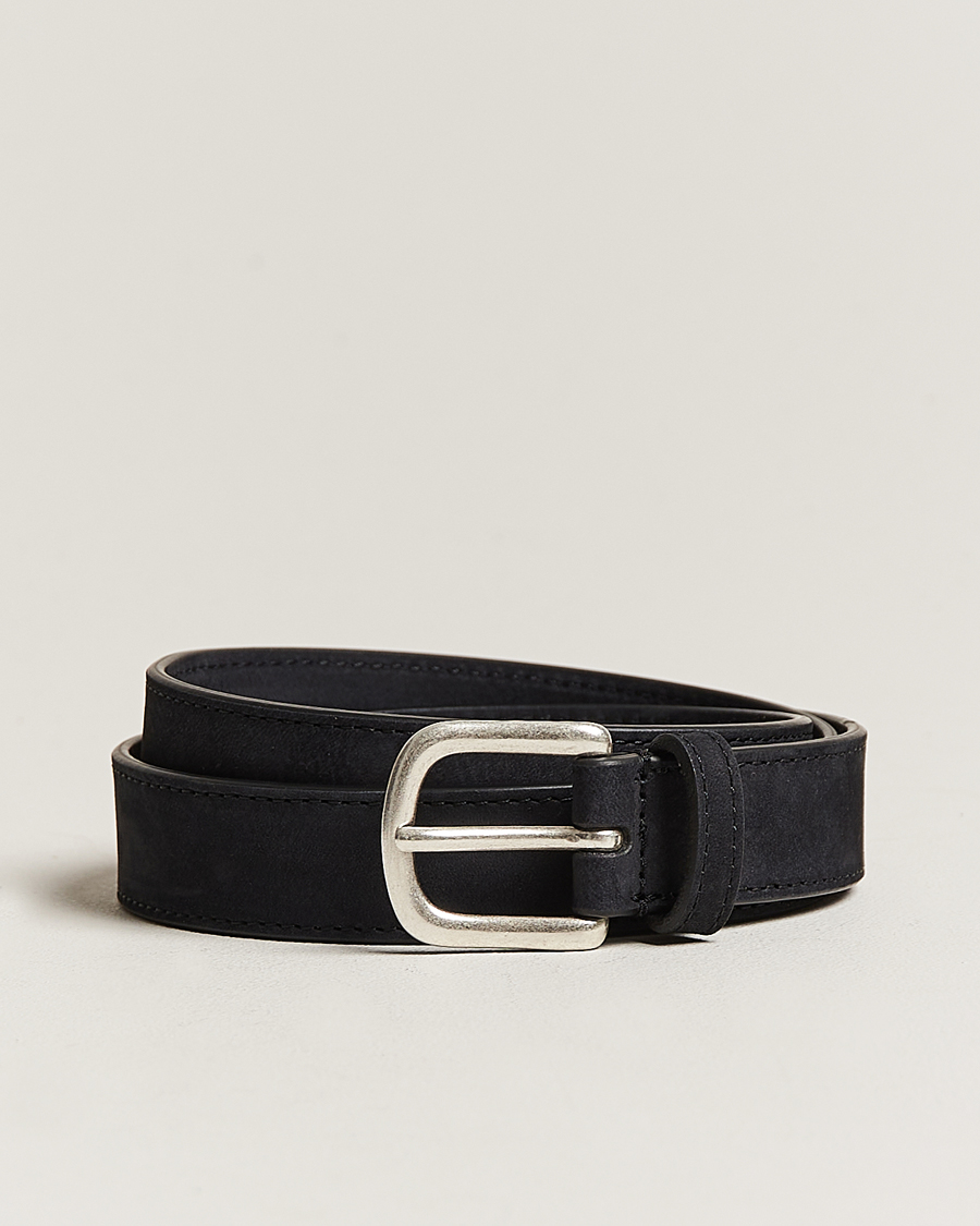 Uomini | Anderson's Slim Stitched Nubuck Leather Belt 2,5 cm Black | Anderson's | Slim Stitched Nubuck Leather Belt 2,5 cm Black