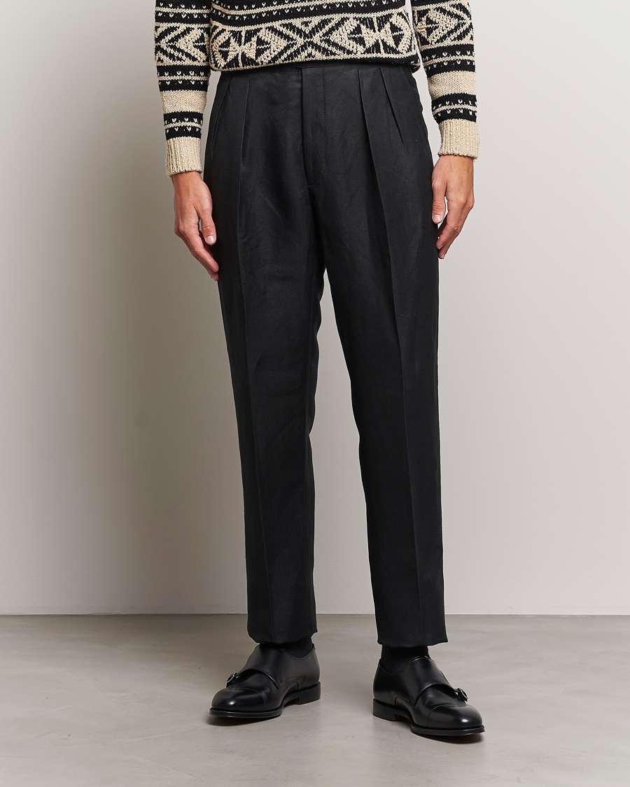 Uomini | Pantaloni | Ralph Lauren Purple Label | Byron Pleated Trousers Black