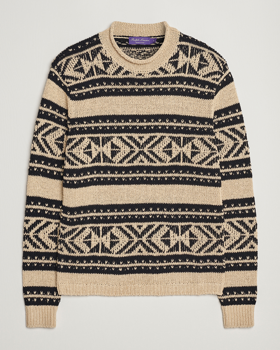 Uomini | Maglieria | Ralph Lauren Purple Label | Geo Pattern Sweater Cream