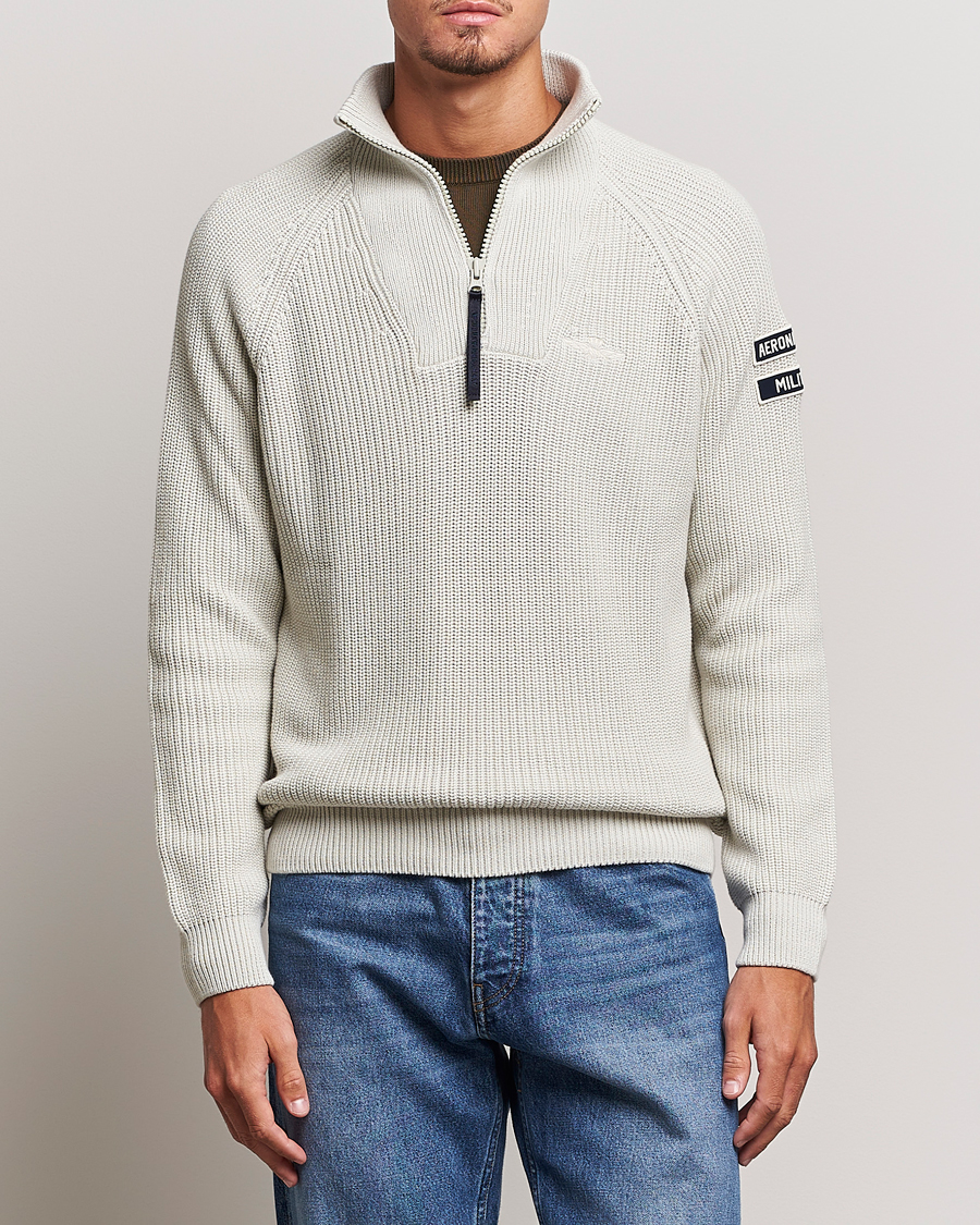Uomini | Maglieria | Aeronautica Militare | Cotton Structured Knitted Half Zip Ice Palace