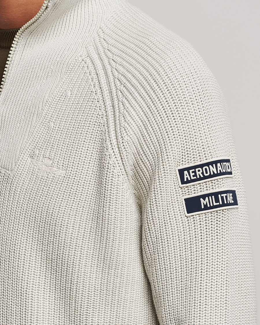 Uomini | Maglieria | Aeronautica Militare | Cotton Structured Knitted Half Zip Ice Palace