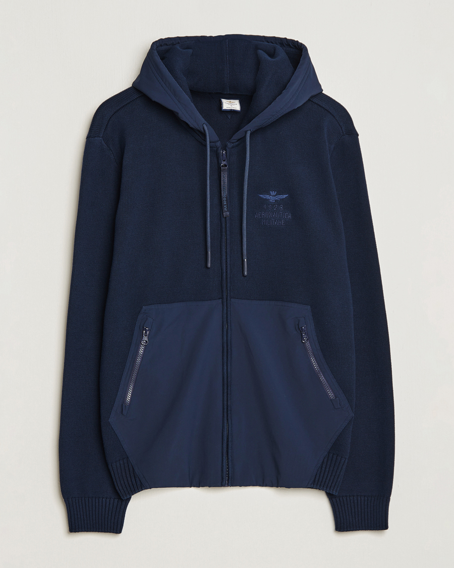 Uomini | Maglieria | Aeronautica Militare | Mixed Full Zip Hoodie Dark Blue