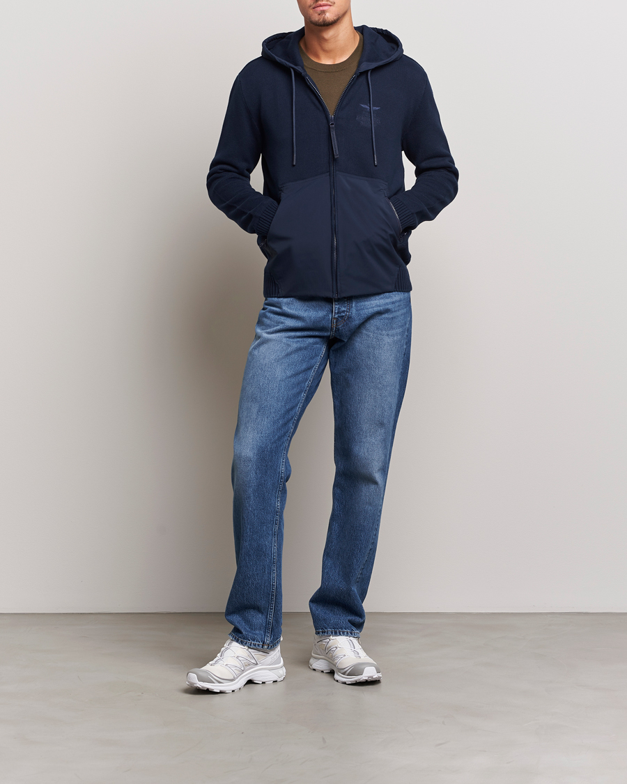 Uomini | Maglieria | Aeronautica Militare | Mixed Full Zip Hoodie Dark Blue