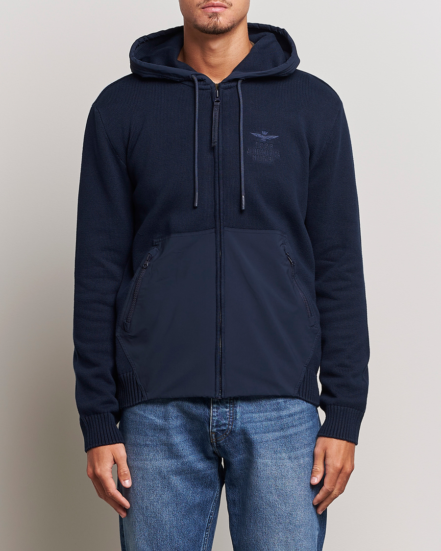 Uomini | Maglieria | Aeronautica Militare | Mixed Full Zip Hoodie Dark Blue