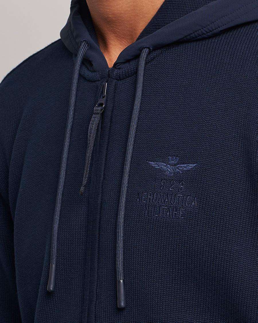 Uomini | Maglieria | Aeronautica Militare | Mixed Full Zip Hoodie Dark Blue