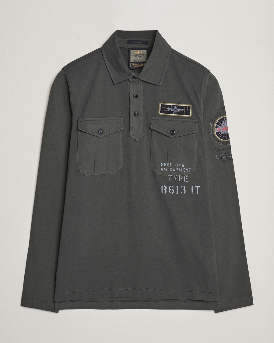 Uomini | Maglieria | Aeronautica Militare | Pocket Long Sleeve Polo Dark Green