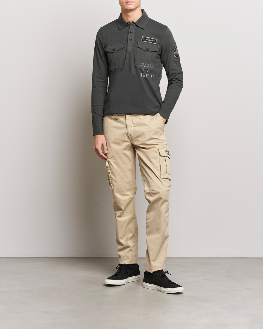 Uomini | Maglieria | Aeronautica Militare | Pocket Long Sleeve Polo Dark Green