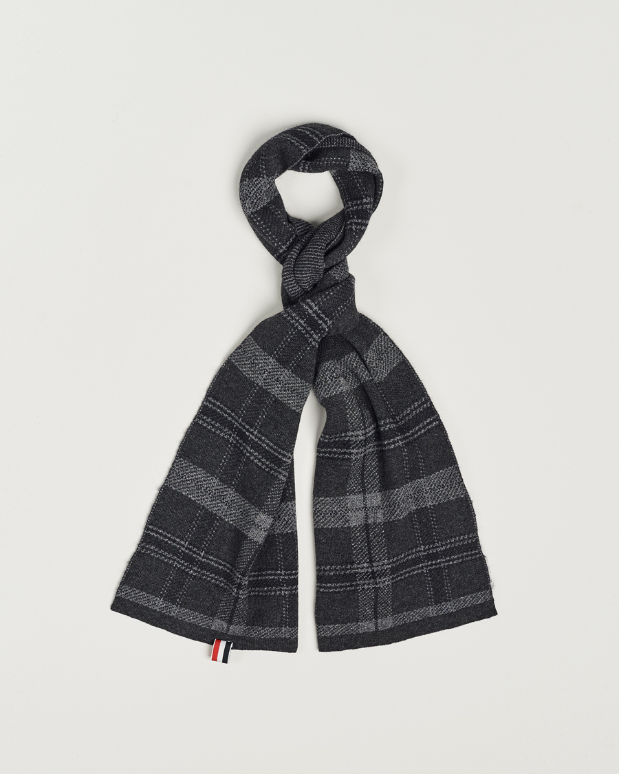 Uomini | Thom Browne Wool/Cashmere Tartan Jacquard Scarf Dark Grey | Thom Browne | Wool/Cashmere Tartan Jacquard Scarf Dark Grey