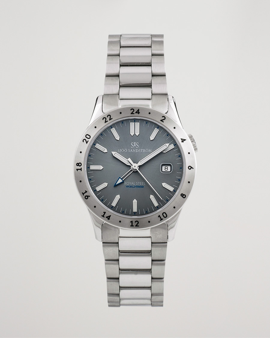 Uomini | Sjöö Sandström Pre-Owned Royal Steel Worldtimer 36mm SS-1836-WT Steel/Grey | Sjöö Sandström Pre-Owned | Royal Steel Worldtimer 36mm SS-1836-WT Steel/Grey