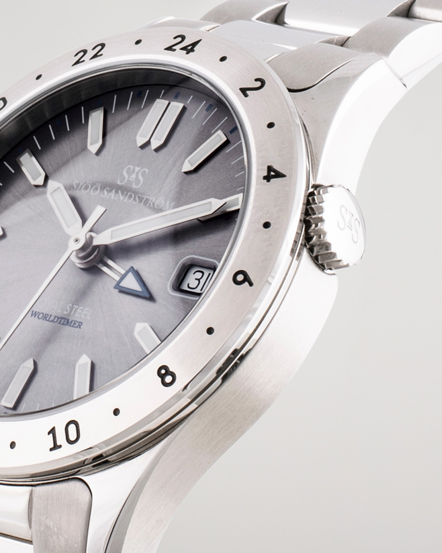 Uomini | Sjöö Sandström Pre-Owned Royal Steel Worldtimer 36mm SS-1836-WT Steel/Grey | Sjöö Sandström Pre-Owned | Royal Steel Worldtimer 36mm SS-1836-WT Steel/Grey